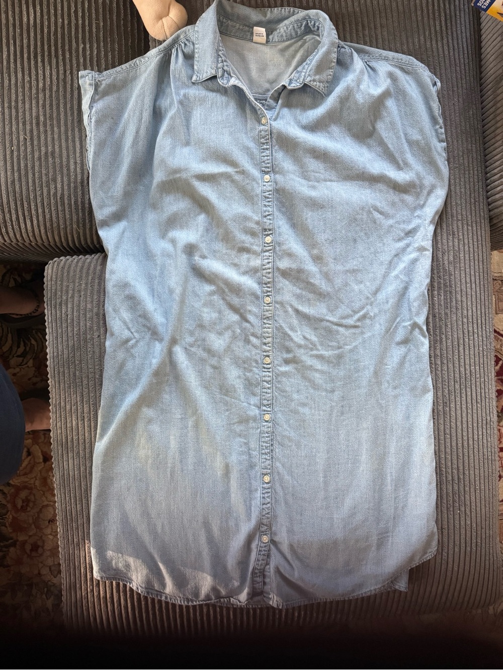Old Navy Chambray Cotton XL Shirt Dress Coastal Button Front Denim Minimalist - Picture 2 of 5
